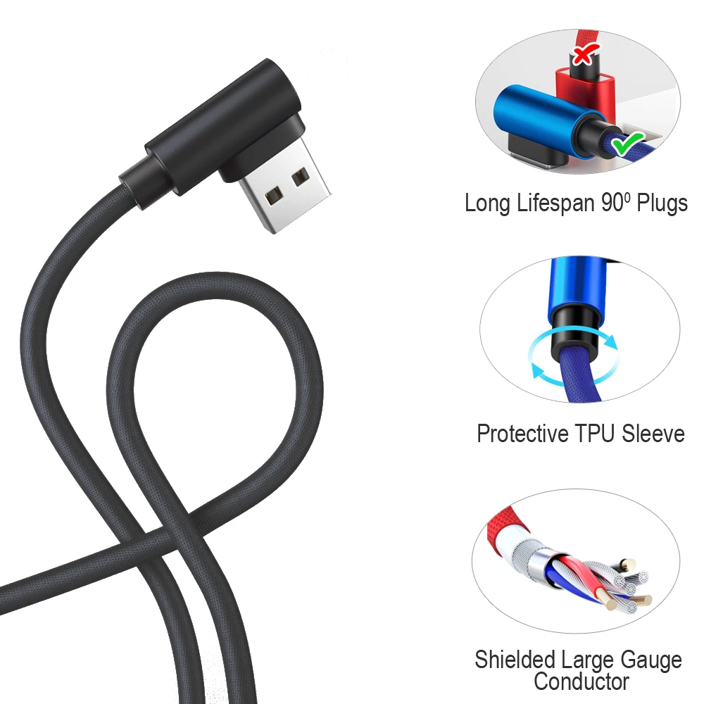 المصغّر usb كابل 2 حزمة 90 درجة للجوال الهاتف samgsung xiaomi MP3 MP4 XBOX كاميرا 5v2. 4a البيانات مزامنة الروبوت شاحن