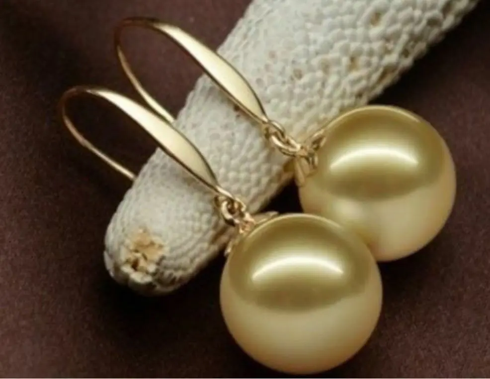 SOUTH SEA WHITE 14MM GOLD SHELL PEARL EARRINGS GSOLID MARKE | Украшения и аксессуары