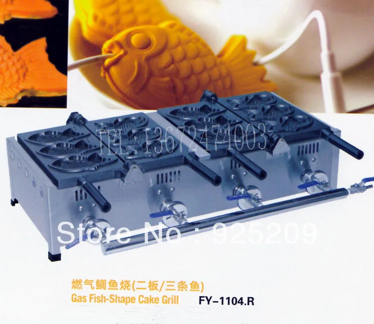 Free shipping Gas type 6 PCS taiyaki maker/ fish waffle machine / fish cake grill