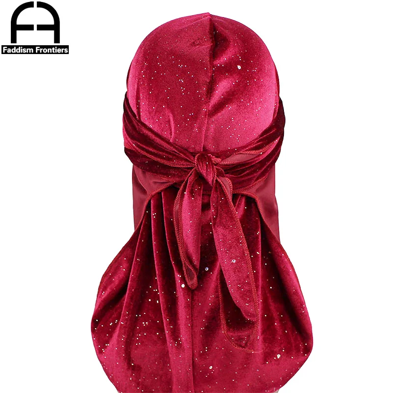 Новые роскошные для мужчин блестящие бархатные Durags Повязка На Голову Durag головной убор для байкеров шляпа аксессуары для волос - изображение