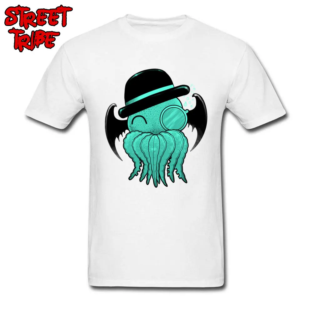 Cutethulhu Group Tops Shirts Short Sleeve for Male 100% Cotton Fabric Summer Fall Round Collar T Shirt Printed T-shirts Dominant Cutethulhu white