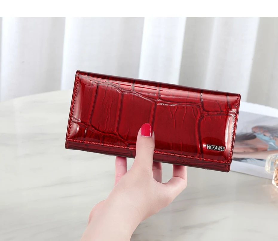 VICKAWEB Magnetic Hasp Wallet Women Genuine Leather Wallet Female Fashion Women Wallets Long Womens Wallets and Lady Coin Purses-VK1777-009