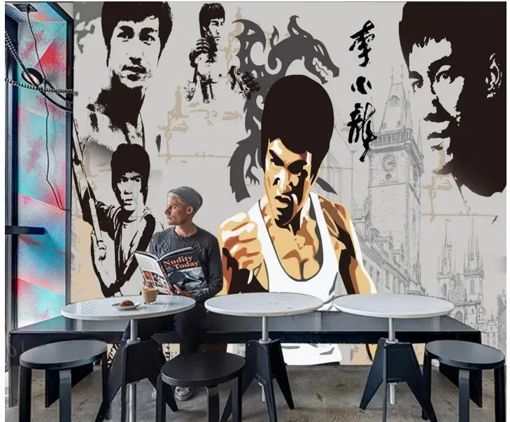 

Custom photo 3d wallpaper Non-woven mural wall sticker 3 d Bruce lee kung fu performance painting 3d wall room murals wallpaper