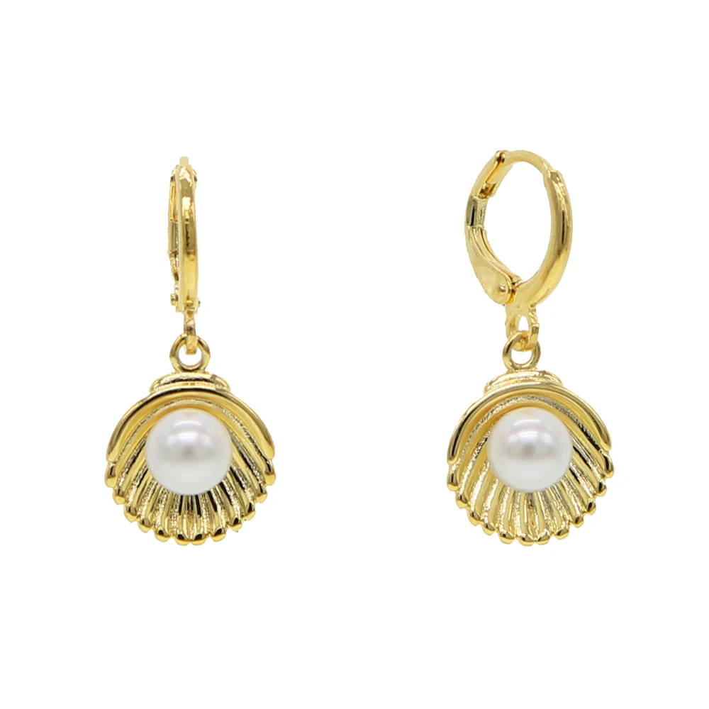 

Fashion jewelry 2019 summer beach new arrived women sea shell charm dangle drop earring Gold color with pearl wedding jewelry