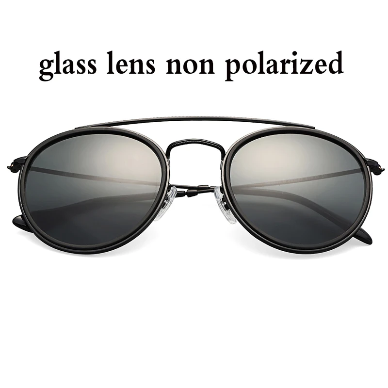 Винтажные Круглые Солнцезащитные очки с двойным мостом для мужчин и женщин 51 мм, очки с зеркальными или пластиковыми линзами, поляризационные, фирменный стиль, UV400 - Цвет линз: black glass