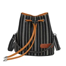 Сумки для женщин Мода дикая простая сумка-портфель для девочек Женская мода ведро полосатый плечо дикая сумка Повседневная K527