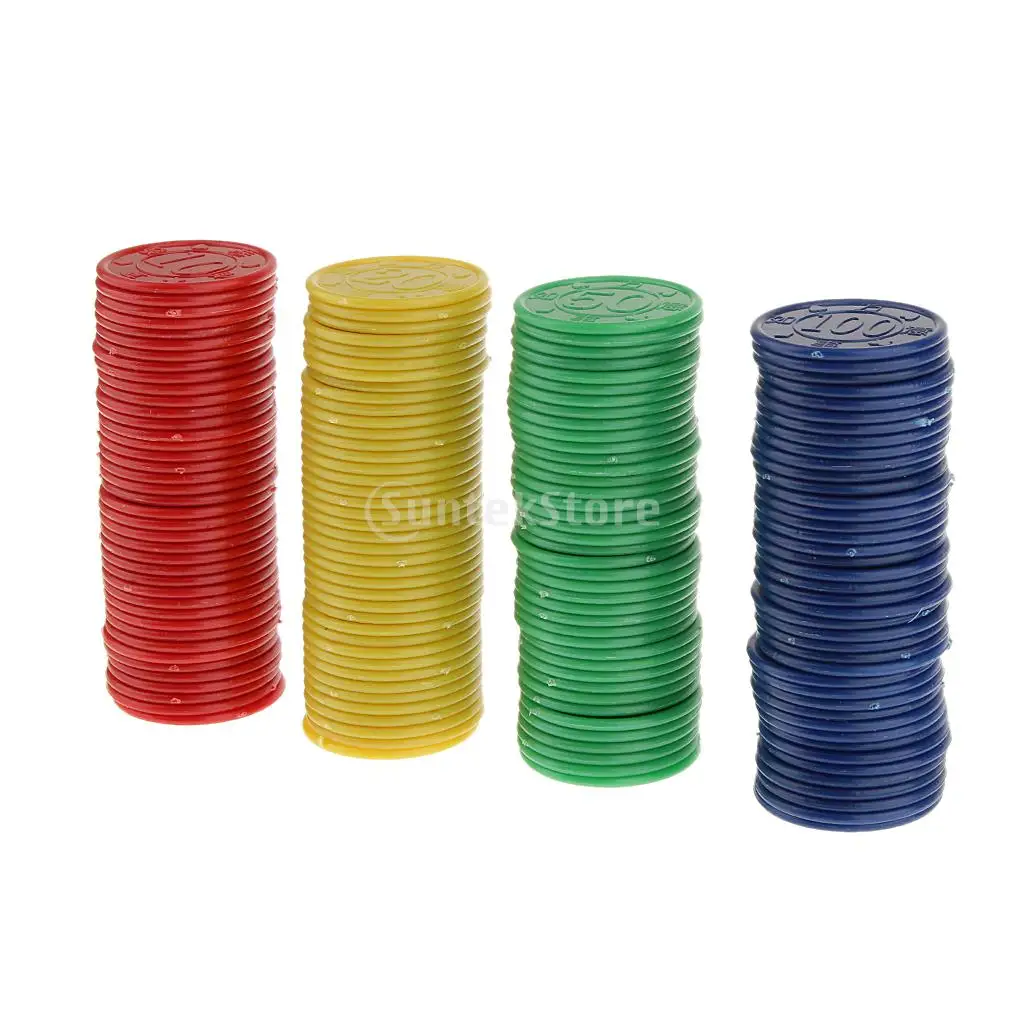 

160 Plastic Poker Chips Red Green Blue Yellow Plastic Poker Chips for Party Holiday