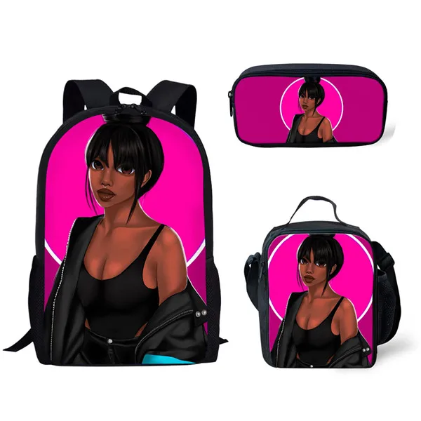 Thikin Дети 3D африканские черные девушки прическа комплект школьных сумок для мальчиков девочек подростков основной путешествия рюкзак Детский рюкзак для книг - Цвет: YQ3577CGK
