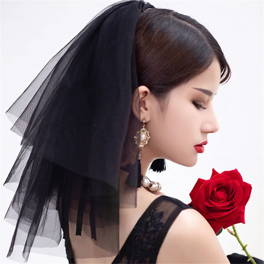 Black Short Bridal Wedding Veils Tulle With Comb Veil For Bride