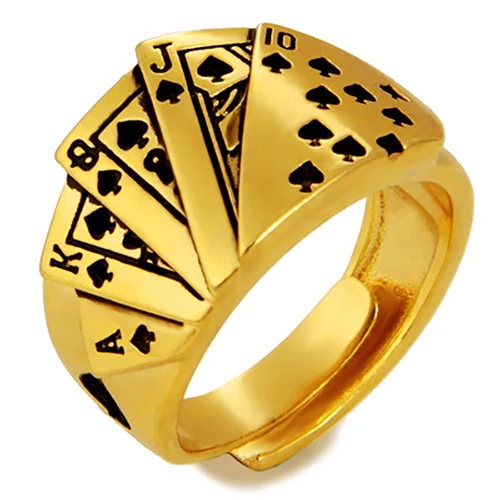 New No Fade 24k Sand Gold Rings for Men Personality Poker Designer Open Rings India Jewelry - Цвет основного камня: Gold