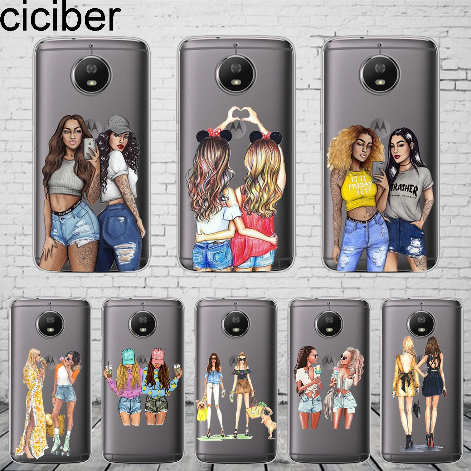 

ciciber Fashion Cartoon Girls Friend For Motorola Moto C Z2 Z3 ONE P30 G4 G5 G5S G6 E3 E4 E5 Play Plus Power M X4 Phone Case TPU