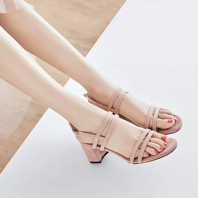 

Big Size 9 10 11 12 high heels sandals women shoes woman summer ladies One-word sandals with thick heels