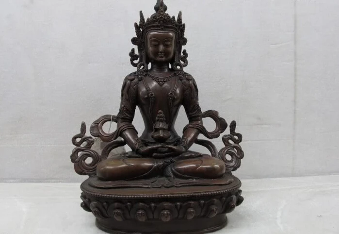 

USPS to USA S3108 Tibet purple Bronze Red Copper Longevity Amitayus Kwan-Yin GuanYin Buddha Statue