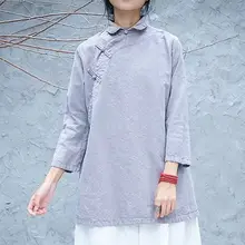 Серый/белые женские туфли Весна и осень из хлопка и льна лежал медитации пальто shirtskung фу дзен Hanfu традиционные Костюм Танг