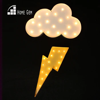 

White metal Cloud lightning ray LED Marquee Sign LIGHT UP Vintage night light wall lamps Indoor Deration