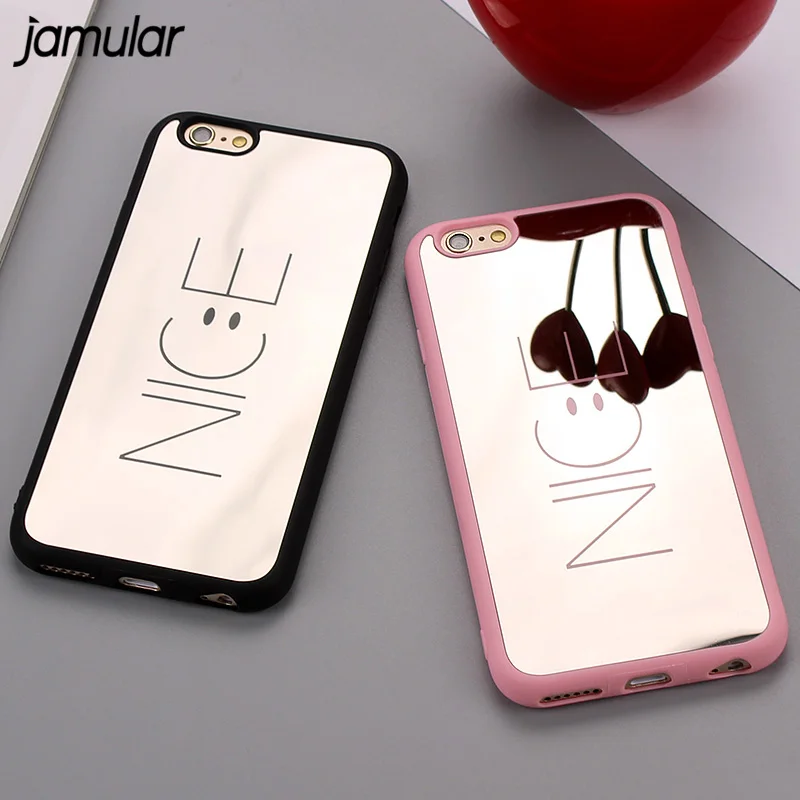 

JAMULAR Smiling Face Mirror Phone Cases for iPhone X 7 8 6 6s Plus NICE Silicone Soft Case for iPhone 7 Plus 5 5s Cover Coque