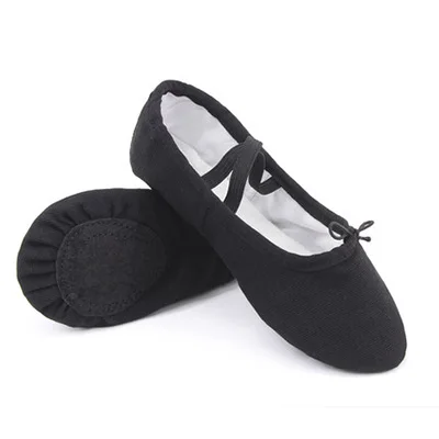 Детские балетные туфли; парусиновые балетные туфли; танцевальные Тапочки с раздельной подошвой для девочек; Детские Балетки; тренировочная обувь для танцев - Цвет: Black