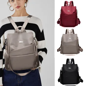

College wind ladies backpack large capacity travel leisure backpack solid color horizontal square package Girls Nylon bag T624