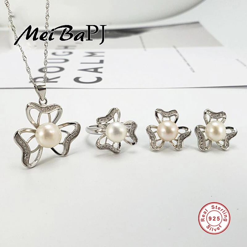 

[MeiBaPJ]Fashion Personality Bowknot AAA Zircon Set S925 Silver Earrings & Necklace & Ring Fine Jewelry Sets For Women