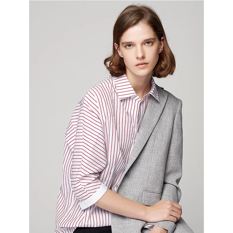 Goedkoop Toyouth Herfst Gestreepte Shirts Ol Stijl Drie Kwart Batwing Mouwen Vrouwen Blouses En Shirt Onregelmatige Hem Blusas Mujer 2019