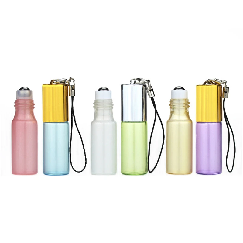 

Aihogard Mini 5ml Travel Pot Portable Empty Refillable Glass Roll on Bottle with Pendant For Essential Oil Liquid Perfume