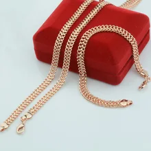 6 мм набор для мужчин и женщин из 585 розового золота, набор ювелирных изделий, двойное ожерелье, браслет цепь, набор(без красной коробки