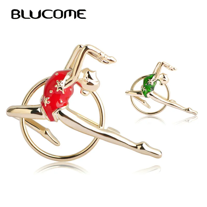 Blucome 55% скидка Оптовая Продажа 10 шт. зеленая гимнастика танцы девушка форма брошь