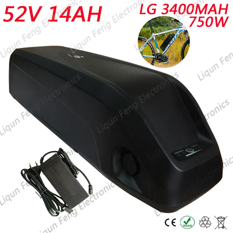 Best EU US No Tax 52V Shark Battery Pack 750W 52V 14AH Ebike Battery use LG 3400MAH cell Lithium ion Battery with 58.8V 2A Charger 0