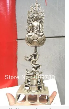 

bir 00492 30cm old elegant geezer fly dragon lotus "GuanYin" Buddha Tibet Silver Statue
