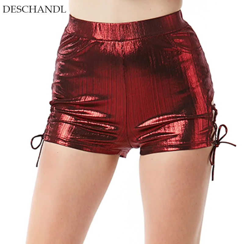 2018 NEW High Waist Shiny Stretch Women shorts Metallic Hot Booty pole ...