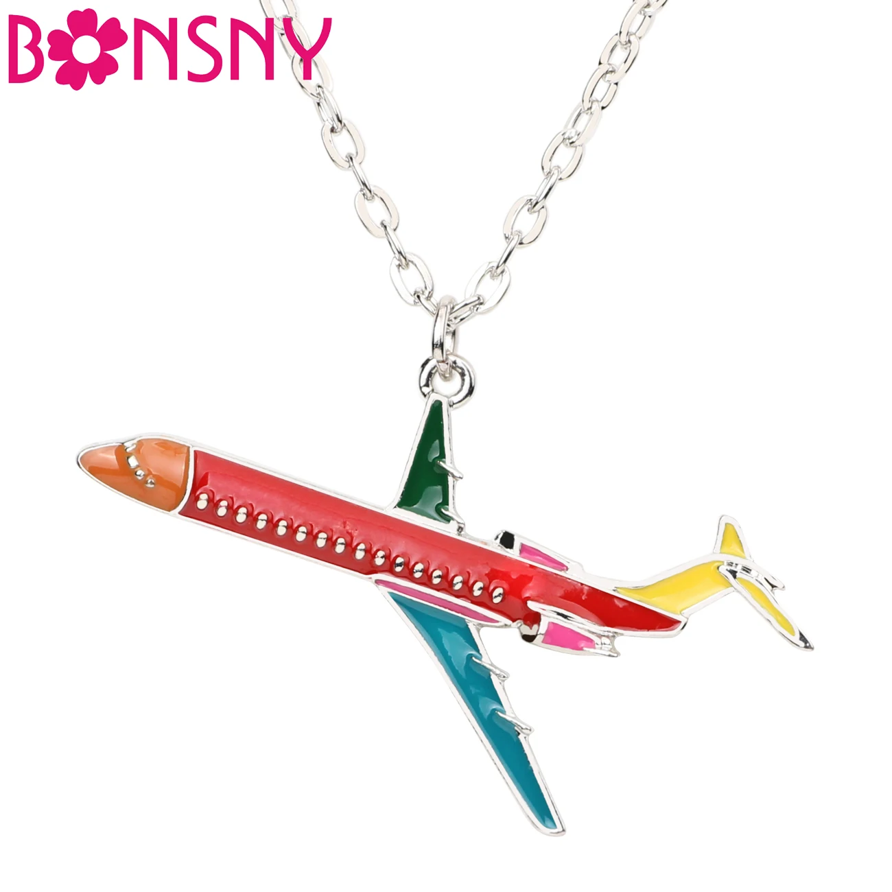 Bonsny Statement Alloy Civil AviatiION Plane Necklaces Pendant Choker Chain New Fashion Accessories Enamel Jewelry For Women | Украшения и