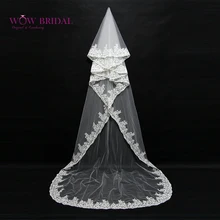 Wowbridal изящные нобелевской невесты фата рисунок вышивки аппликация из органзы длиной до пола свадебные аксессуары