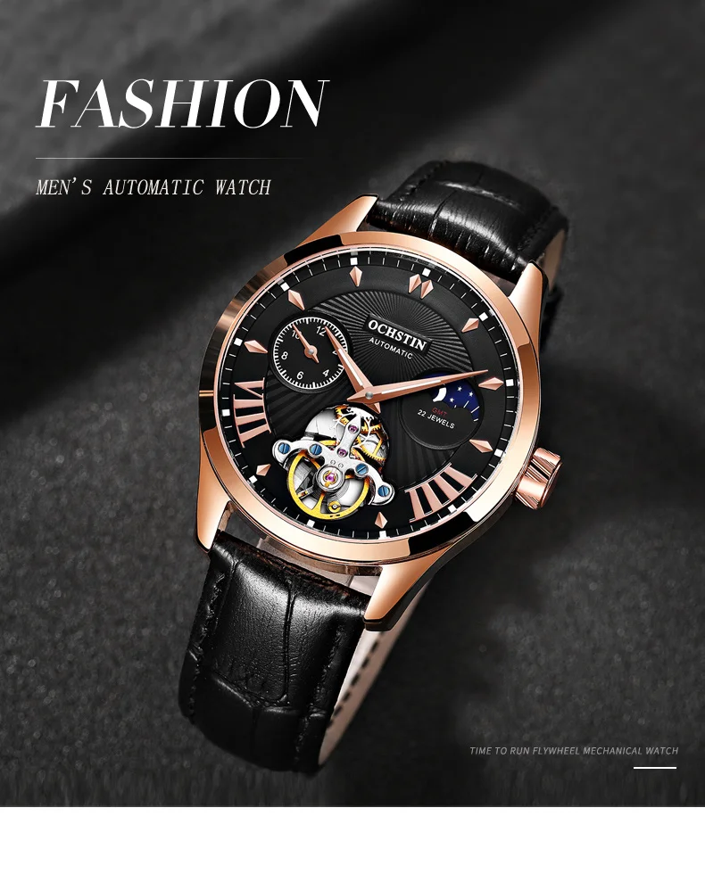 OCHSTIN Топ Элитный бренд модные спортивные нержавеющая сталь деловые часы кожаный ремешок для мужчин автоматические часы reloj hombre
