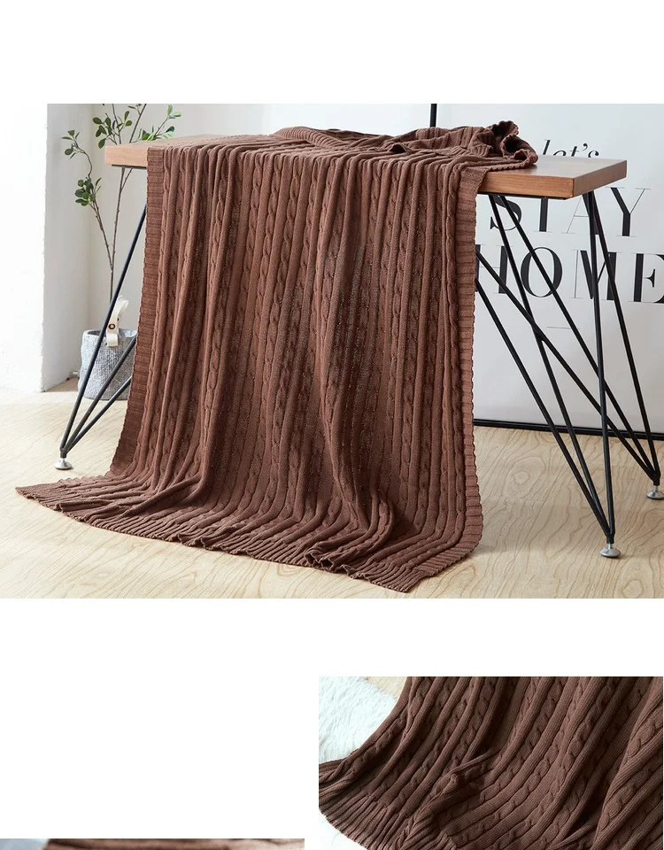 Скандинавское мягкое вязаное одеяло ручной работы из хлопка, покрывало для кровати, розовое, белое, синее, серое вязаное одеяло для дивана, 120*180 см