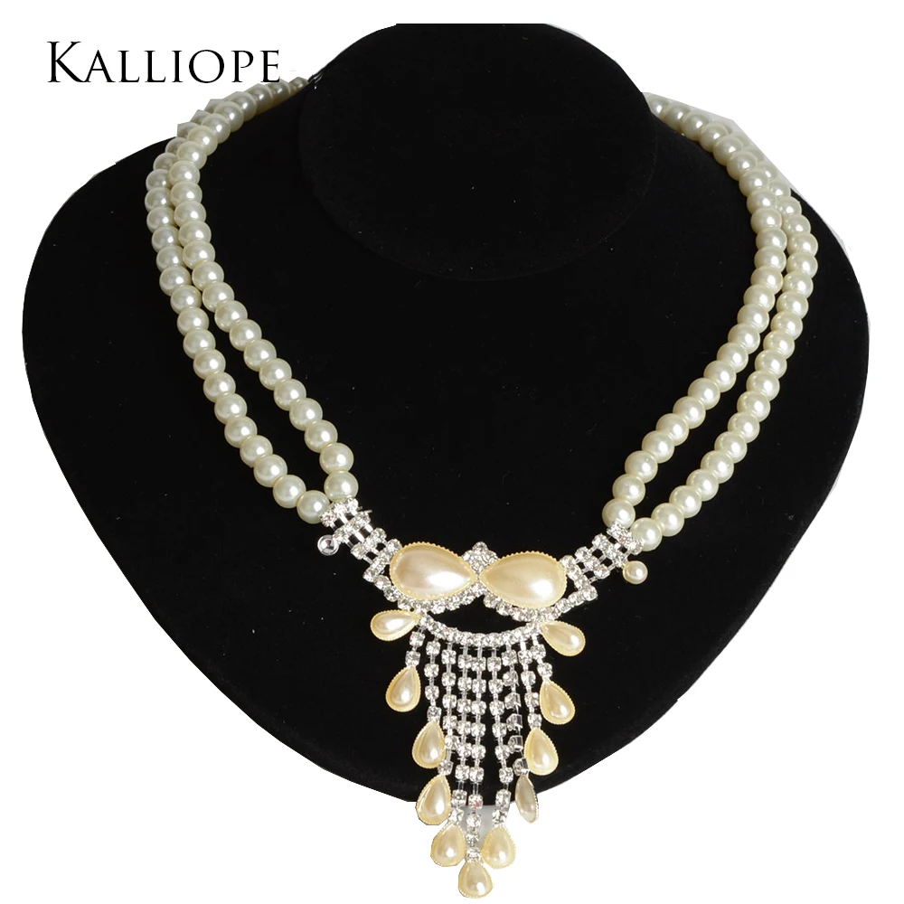 New inlaid imitation pearl jewelry set fashion lady wedding bijoux exquisite bridal crystal