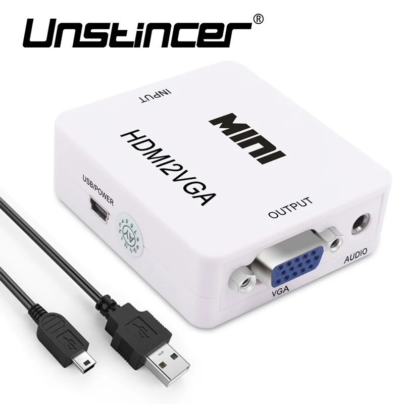 UNSTINCER MINI HDMI to VGA Adapter Converter with Audio Cable Adaptor