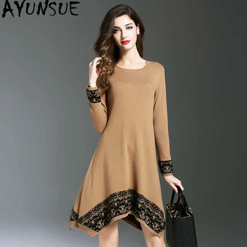 AYUNSUE Vestidos Mujer 2018 повседневное женское платье Трикотажное Шерстяное зимнее с