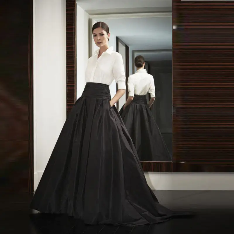 

2016 Spring Summer New Fashion Ladies Plus Size 3XS-10XL Satin Black Long Party Skirts Womens Ladies Prom Skirt