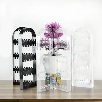 

2/3Panel Clear Plastic Earrings Jewelry Display Screen Folding Earrings Stand Holder Rack Bracelet Organizer Necklace 2019