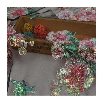 

Sequins Embroidery Lace Fabric For Wedding Dress 2019 High quality Peacock Flower DIY Craft Fabric