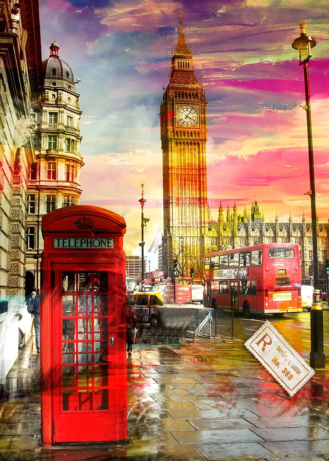 150x220cm Bustling Street Scene Backdrop Red Phone Booth Photography Background Studio Props