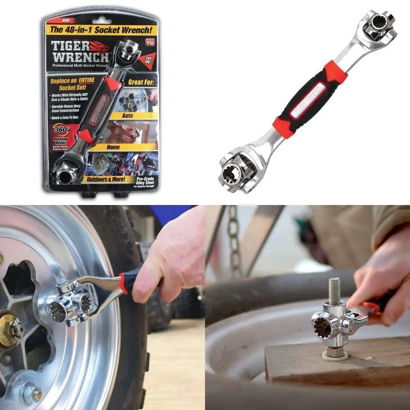 

48 in 1 Tiger Wrench Wrench Tools Socket Works with Spline Bolts Torx 360 Degree 6-Point Hexagons Socket Car Repair Hand Tools