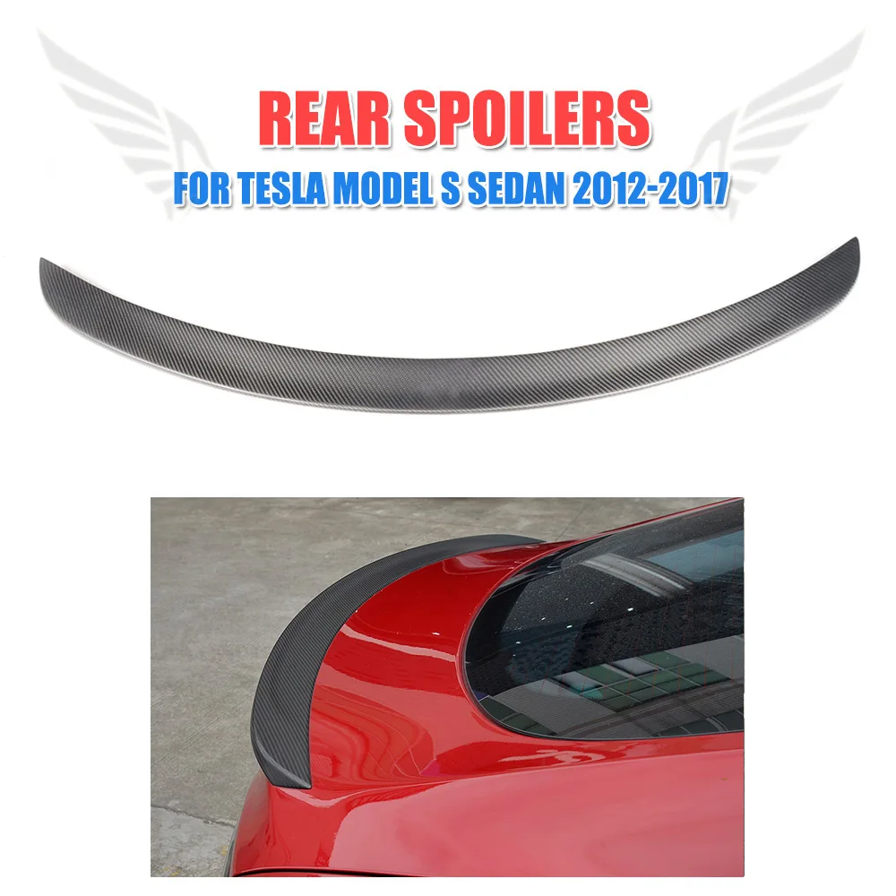 

For Tesla Model S Sedan 4-Door 2012 - 2017 Carbon fiber Rear Trunk Boot Spoiler Wing Trim Sticker Car Tuning Parts