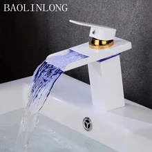Brass Bathroom Basin LED Faucet Deck Mount Crane Sinks Mixer Tap Single Hole Waterfall Faucets bathroom waterfall led faucet color changing solid brass body basin faucets bathroom mixer tap deck mounted with install hoses