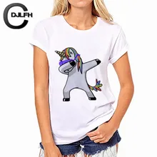 CDJLFH Summer Women T shirt Fashion Unicorn Theme Print White Tops Shirt Women Short Sleeve Round