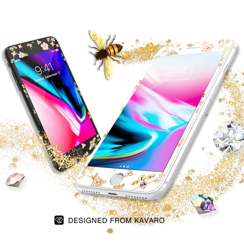 Goede Originele KAVARO Voor iPhone 7 7 Plus Gehard Glas Screen Protector Voor iPhone 8 8 Plus 9 H Glas met Kristallen Uit Swarovski