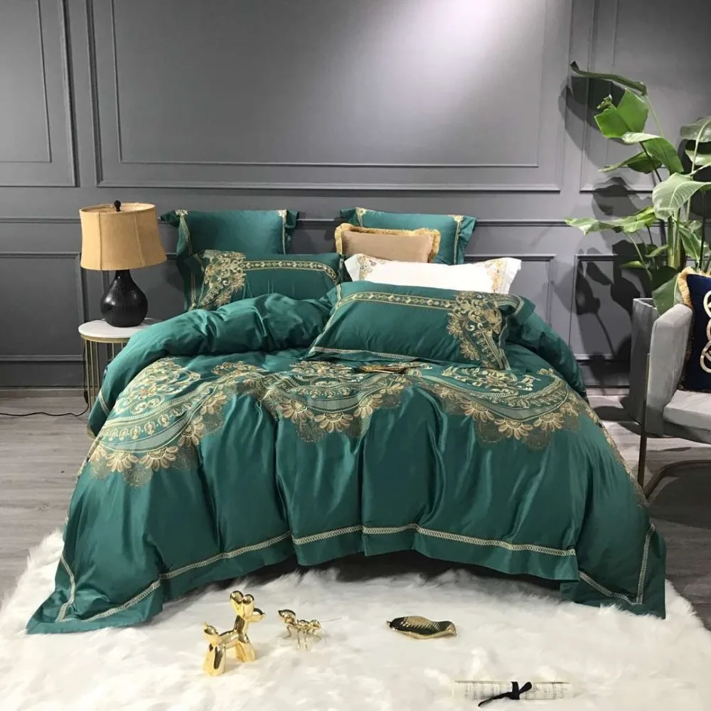 Королевские постельные принадлежности комплекты queen King size 4/6 шт из египетского хлопка постельное белье фиолетовый золотой вышитые льняные евро, наволочки 60x60 см