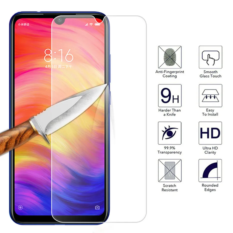 Закаленное стекло 9H для Xiaomi Redmi Note 7 Pro Защита экрана прозрачное защитное с полным
