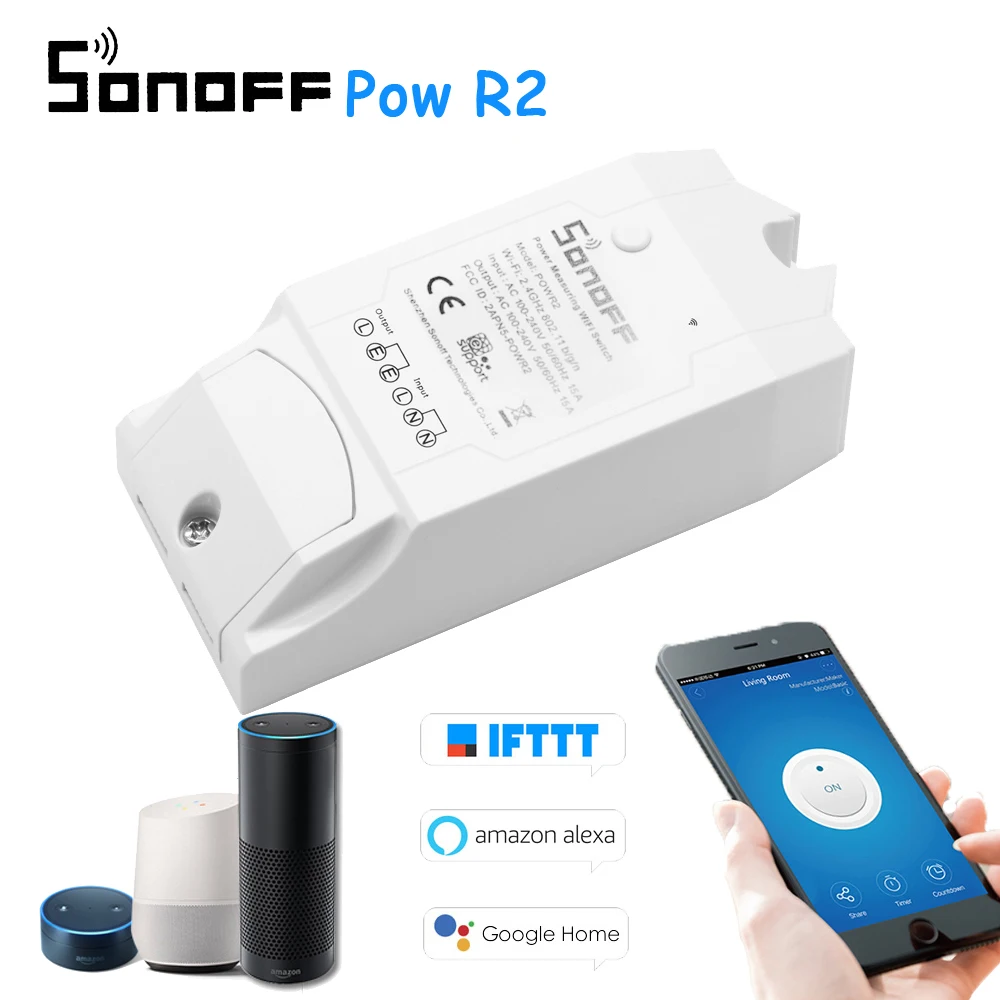 

Sonoff Pow R2 15A Wifi Smart Switch Monitor Energy Usage Smart Home Power Measuring Wi-fi Switch APP Control For Alexa Google
