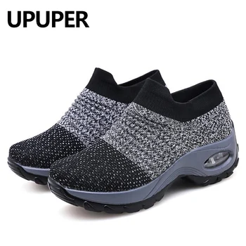 

UPUPER Fashion Slip-On Shoes Women Running Shoes Breathable Mesh Light Platform Sneakers Women Jogging Walking Flats Shoes 2019